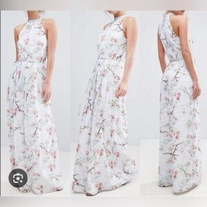 Ted Baker London Elynor Oriental Blossom Maxi Halter Dress Grey Size 3 US 8